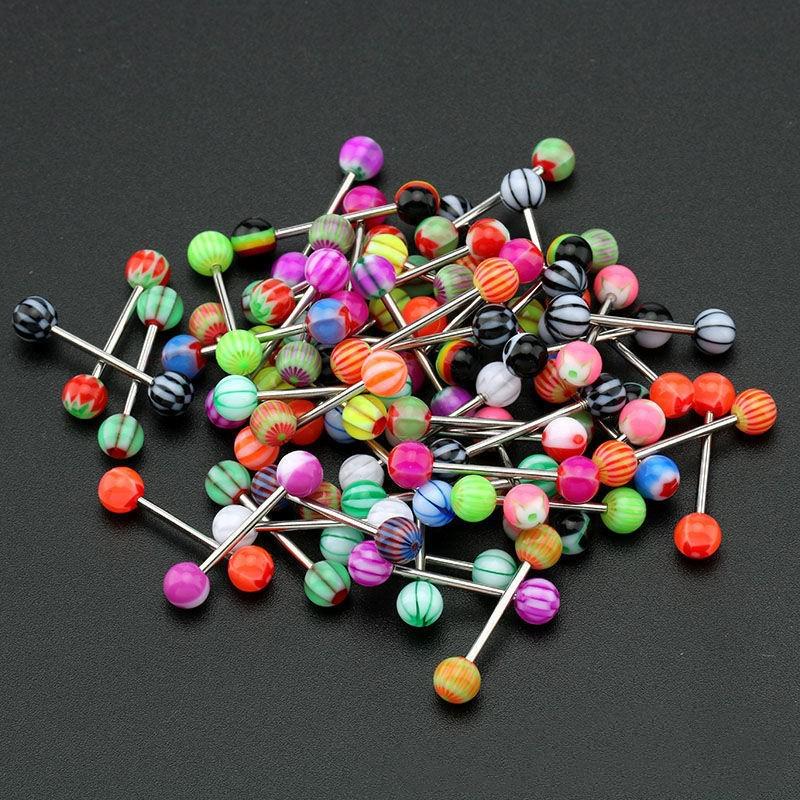 Acrylic Navel & Stainless Steel Tongue Ring Multi-Color Set