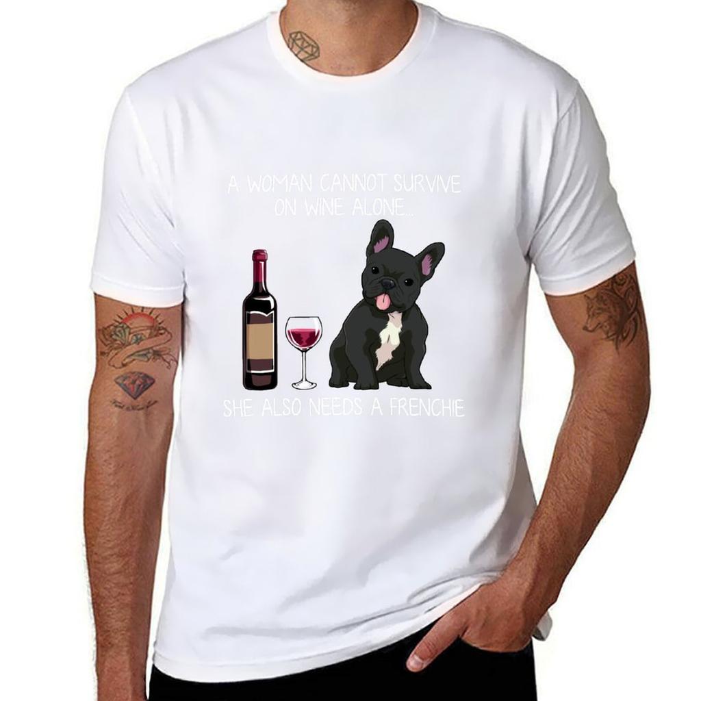 Frenchie And Wine Funny Dog Tshirt Trend Art Print Tshirt