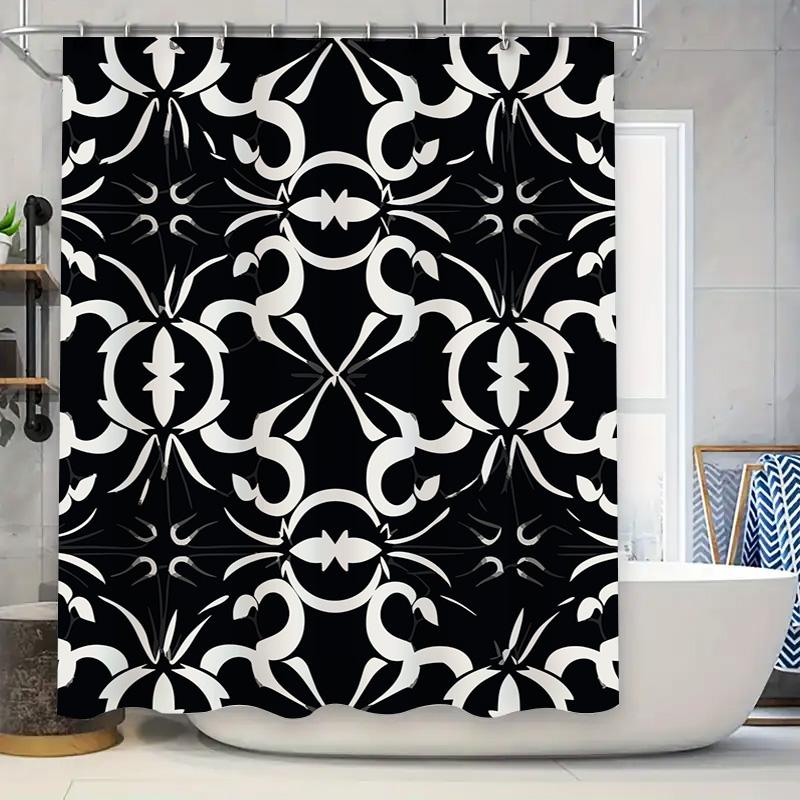 Modern Geometric Pattern Bath Shower Curtain Waterproof Decorative Printed Fabric Home Decor Black White Bathroom Curtains 80X72