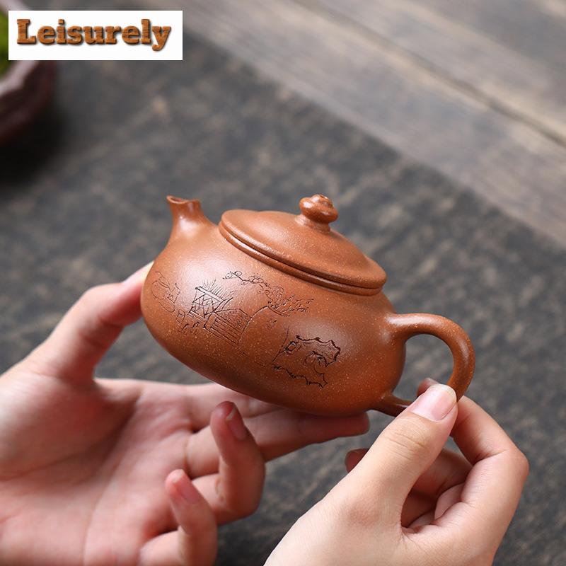 210ml Elegant Yixing Purple Clay Teapots Handmade Han Jiang Pot Raw Ore Downhill Mud Kettle With Strainer Zisha Tea Set Tea Gift