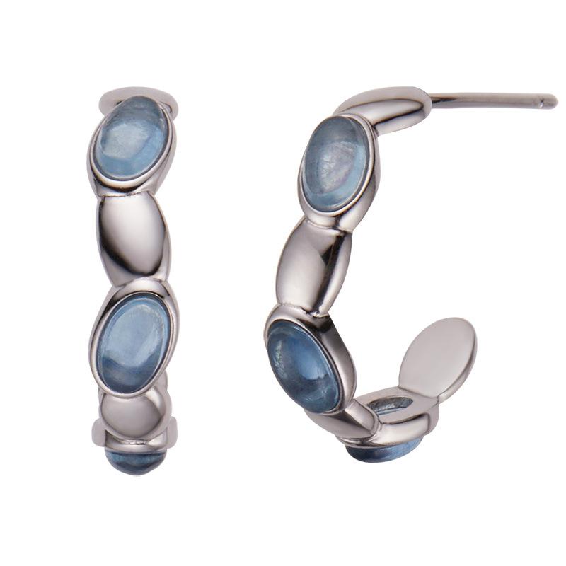 Natural Gemstone Aquamarine Stud Earrings S925 Sterling Silver Simple Fashion Treasure Xiaohongshu Earrings