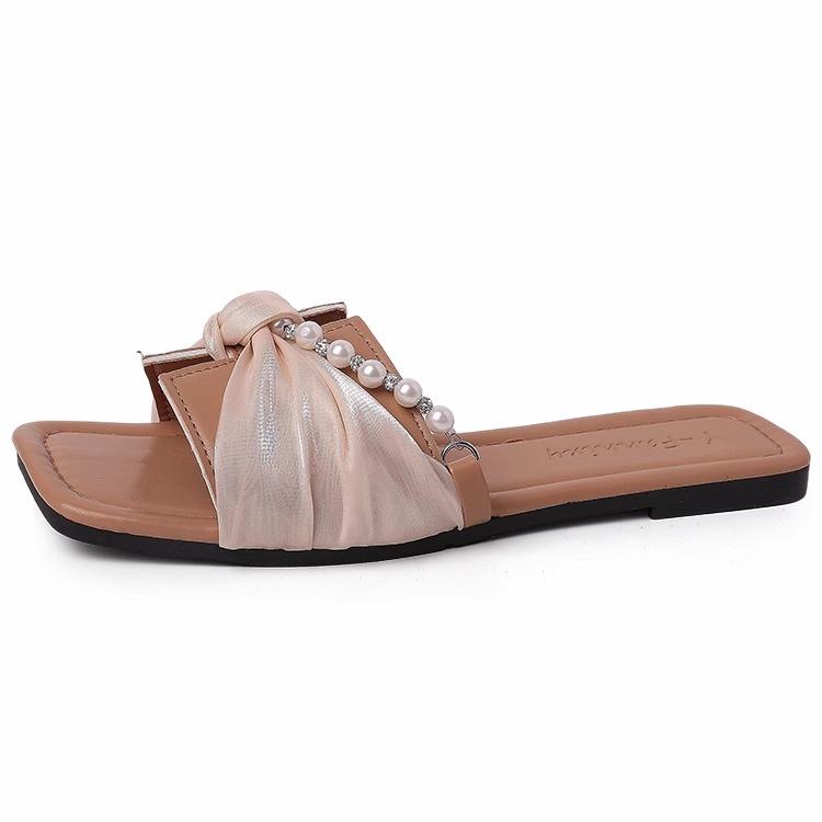 Fashion Shoes Woman 2025 Big Size Slippers For Swimming Pool Luxury Slides String Bead Beach Designer Flat Shoes Woman 2025 Slippers For