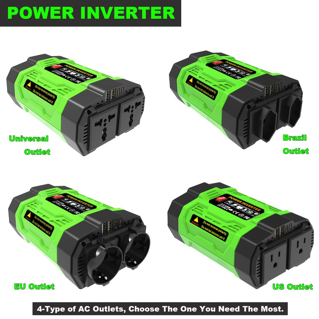12V Car Power Inverter 200W/300W/600W DC To AC 110V/220V Converter With Dual Outlets USB Type-C LCD For Camping Travel