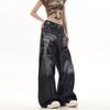 Mens Vintage Streetwear Denim Jeans High Waist Loose Fit Button Fly Straight Leg Cotton Rigid Raw Selvedge
