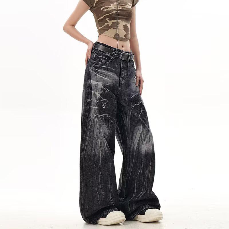 Mens Vintage Streetwear Denim Jeans High Waist Loose Fit Button Fly Straight Leg Cotton Rigid Raw Selvedge
