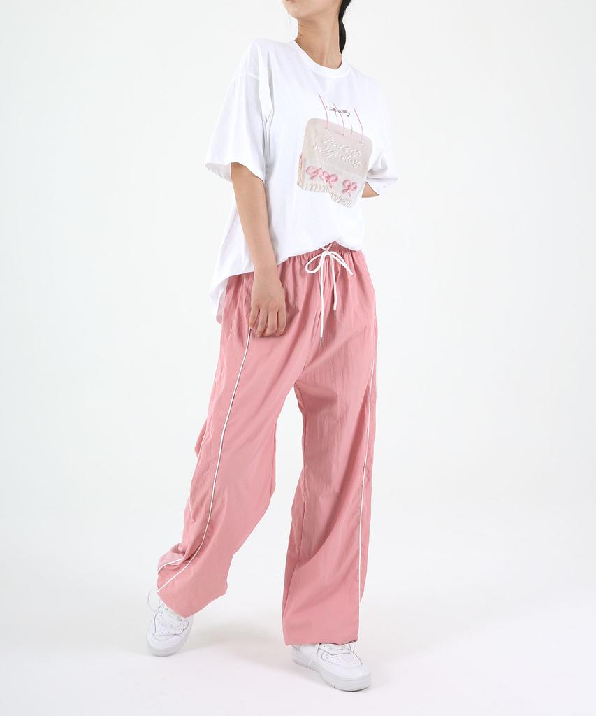 UMM Women'S Piping Line Wide Track Pants Pink