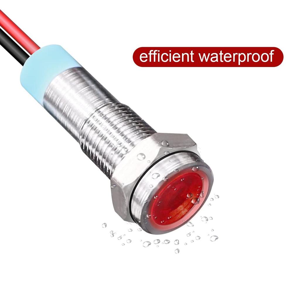 Kiligen 5pcs 8mm AC/DC 12-24V LED Metal Indicator Light Waterproof