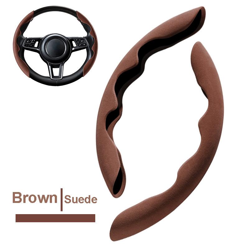 2Pcs Car Steering Wheel Cover Antiskid Four Seasons Universal Carbon Fiber Silicone Suede Protective Decorative
