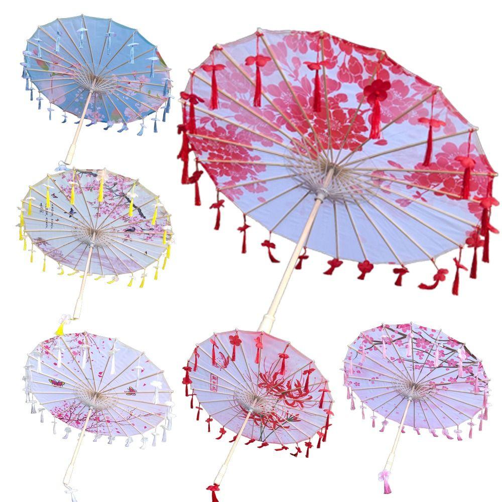 Chinese Japanese Art Tassel Decorative Umbrella Embroidery Flower Girl Umbrella  Wedding Decoration