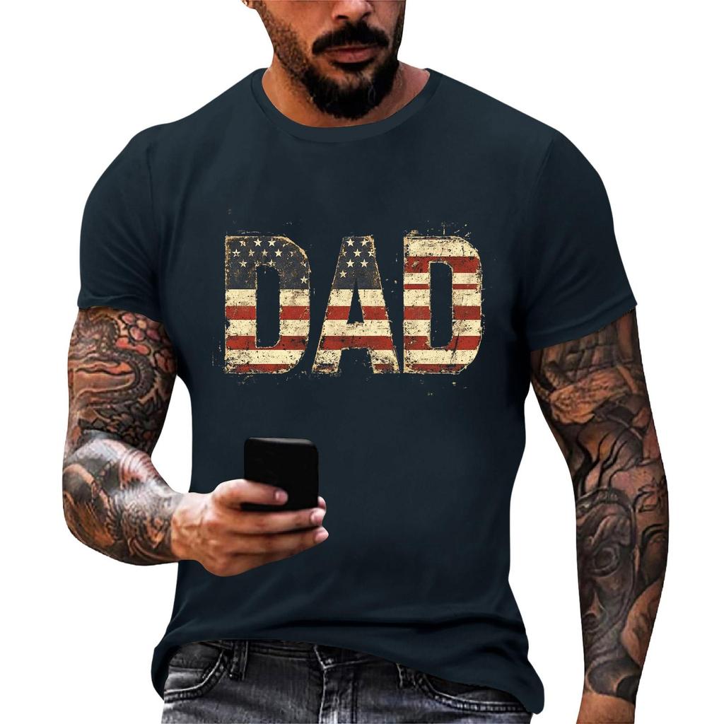 Men's Loose Fit Short Sleeve T Shirt Patriotic Dad Print Casual Summer Daily Wear Top for Father's Day and Independence Day
