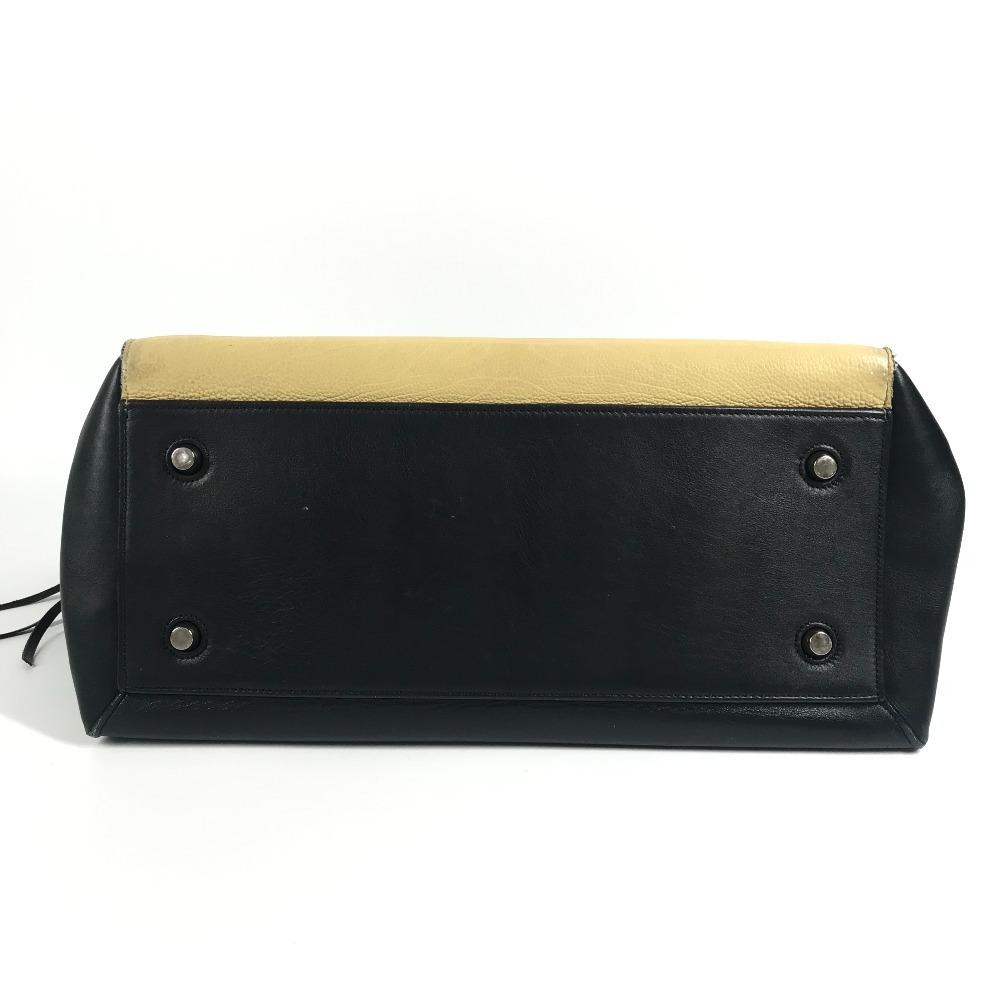 Celine Zweifarbige Kante Handtasche Fransen Quaste Umhängetasche Leder Beige/Marine