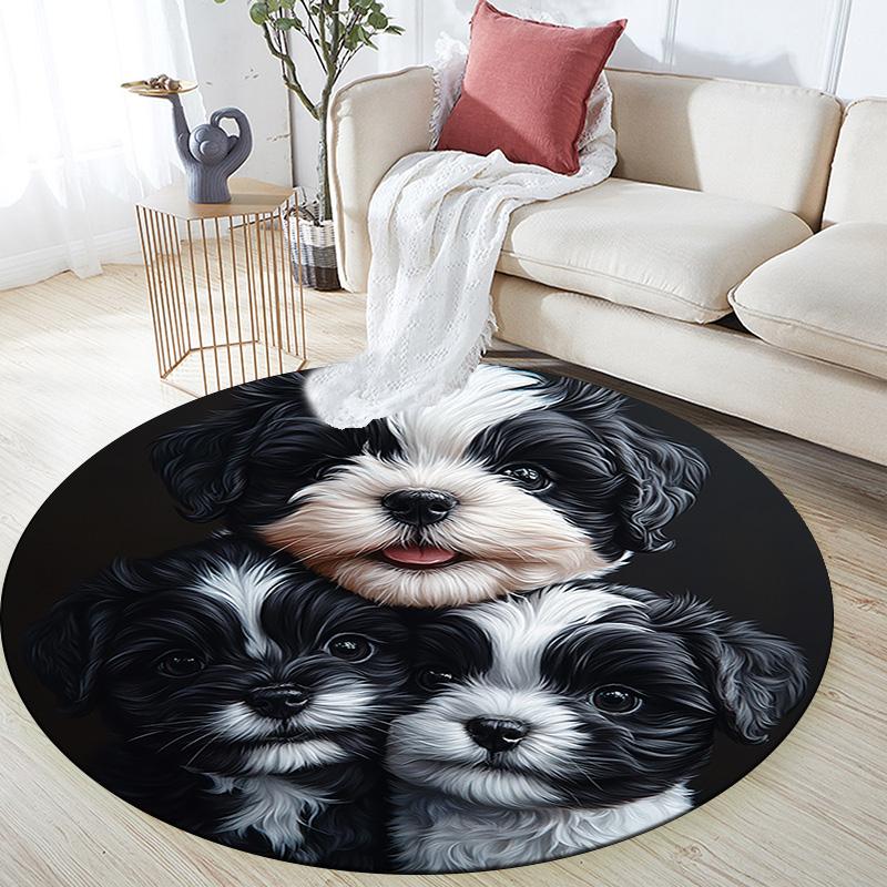 Shih Tzu Round Area Rug,Carpet Rug for Living Room Bedroom Sofa Playroom Decor,Non-slip Floor Mat