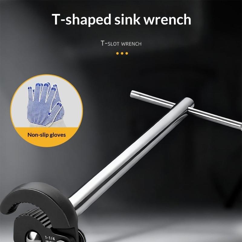 Adjustable T Shaped Wrench for Bathroom and Kitchen Use Flat Design Tight Space Ergonomic Handle Sturdy Steel Construction