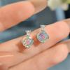 Octagonal Millennium Rose Cut Colorful Pink Diamond Pendant Set High Carbon Diamond Paraiba Ring Earrings