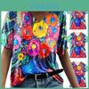 Sommer-Freizeit-T-Shirt mit Blumenprint und V-Ausschnitt für Damen