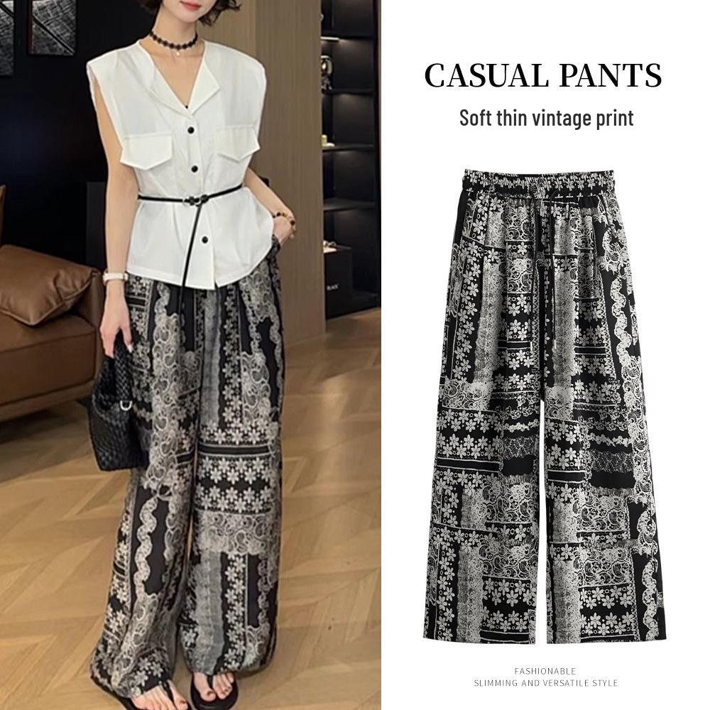 Women's Summer 2026 Sun Protection Wide-Leg Printed Pants - Slimming, Casual, and Versatile Long Style