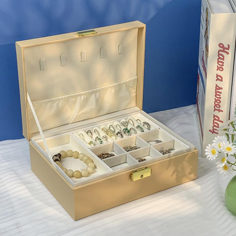 Hochwertige doppellagige abschließbare Schmuckschatulle, doppellagige getrennte Aufbewahrung Halskette, Ring Ohrstecker, Aufbewahrung Schmuckverpackungsbox.