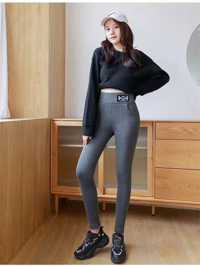 HG Damen Hohe Taille Lammwoll Samt Verdickt Schlankmachend Winter Baumwollhose