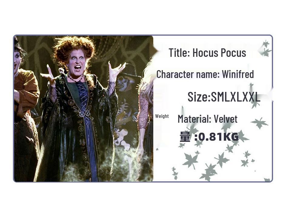 Hocus Pocus Winifred Hexe Retro Lange Robe Halloween Kostüm
