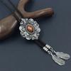 Engraving Stone Bolo Tie Carved Necktie for Shirt Jeans Western Necklace Braided Shoestring Necktie Bolo Tie