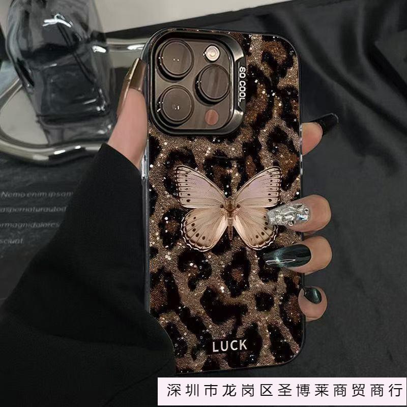 The new golden butterfly leopard print is suitable for iphone16 mobile phone case Apple 15promax/14/13pro/12 Europe and America