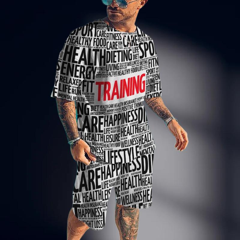 

Men s Full Body Printed T-Shirt Set Casual Fashion Luxury Style Full Set of Clothes Street Wear Drawstring Shorts Summer S
