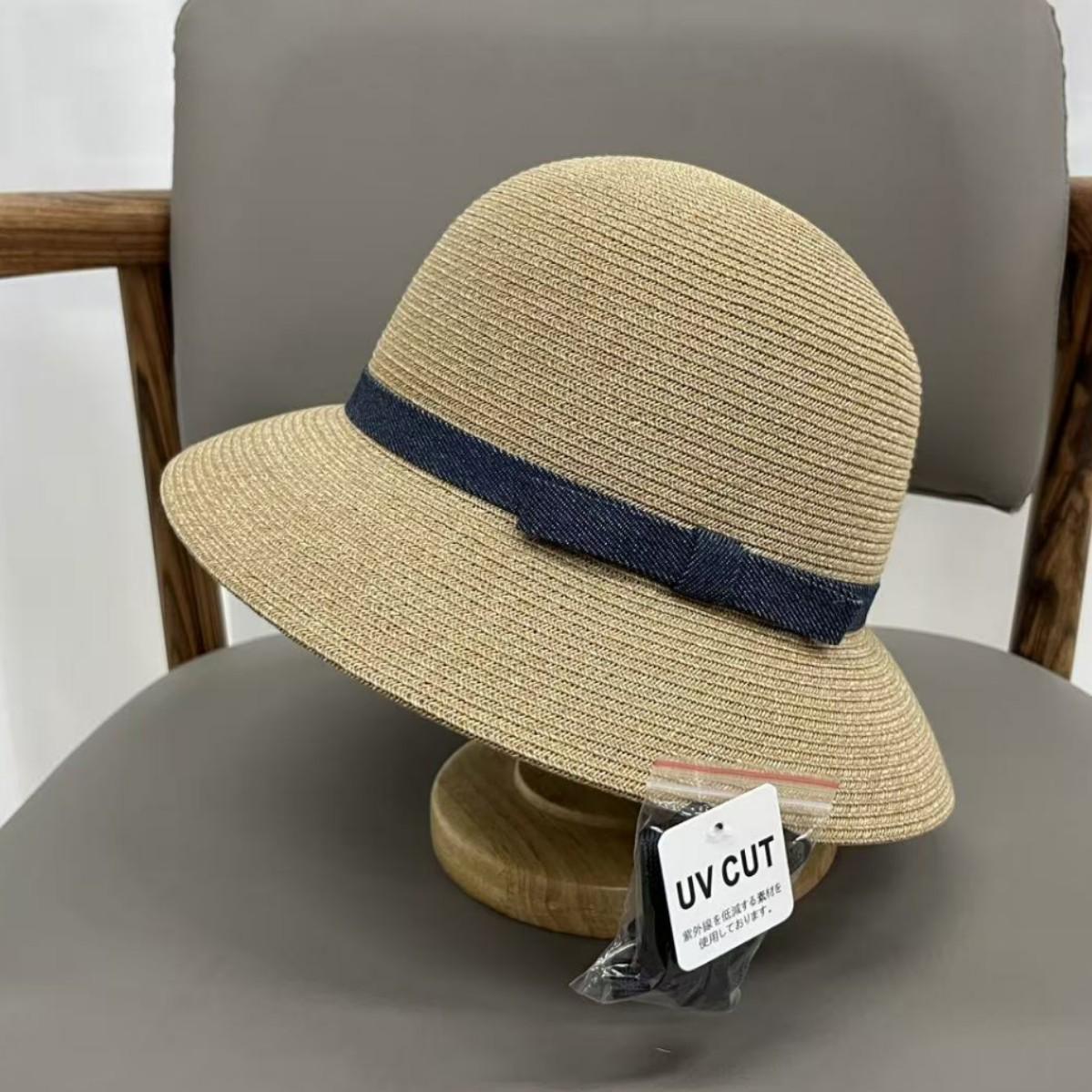 

UV protection straw hat children summer elegant small edge basin hat travel seaside sunshade beach hat sunscreen bucket hat M（55-58cm） хаки