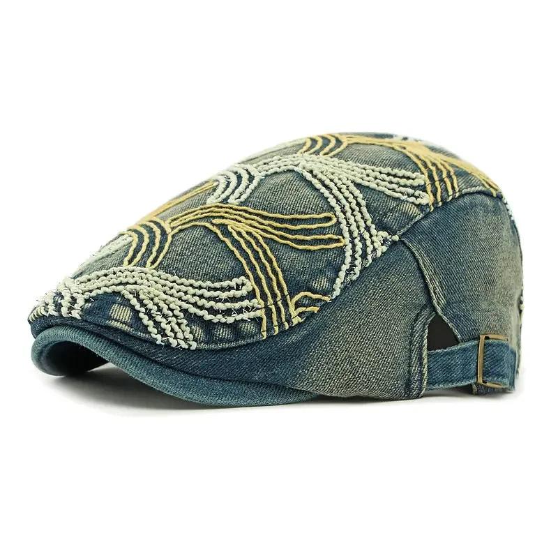 

Spring and Summer Cotton Geometric Print Newsboy Caps Men Flat Cap Women Painter Beret Hats 71 56-60cm wear темно-синий