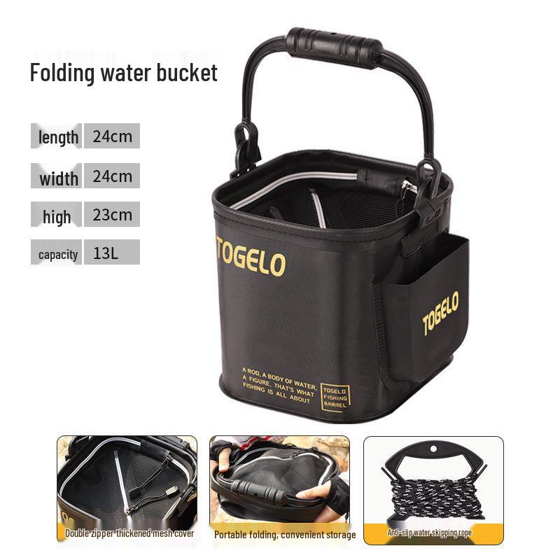 Portable Folding Fishing Bucket with Lid for Water Scooping and Fish Storage