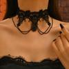 Vintage style dark red rose long fringed necklace goth black lace collarbone chain collar