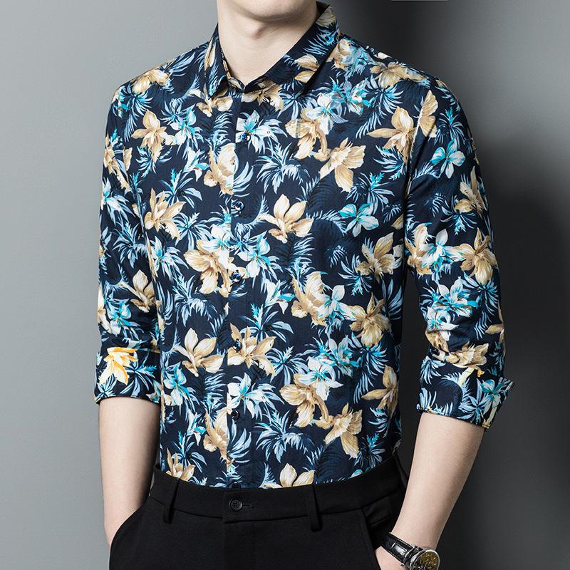 

Новая осенняя рубашка с длинным рукавом для мужчин молодого и среднего возраста, хлопковая рубашка с цветочным принтом и коротким рукавом, одежда для папы 4XL