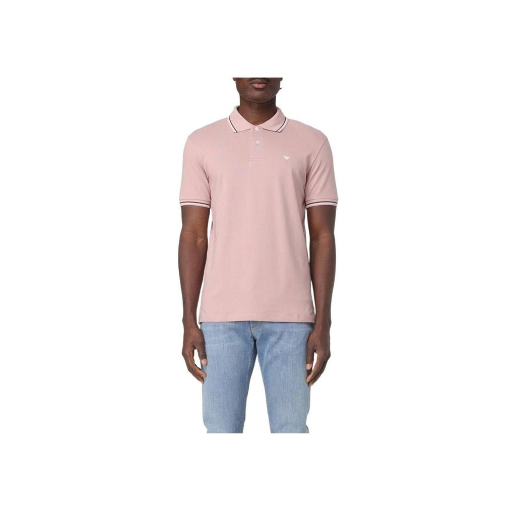 Emporio Armani Striped Button Short Sleeve Polo Shirt Men polo shirts Pink 8N1FB4-1JPTZ-U4288
