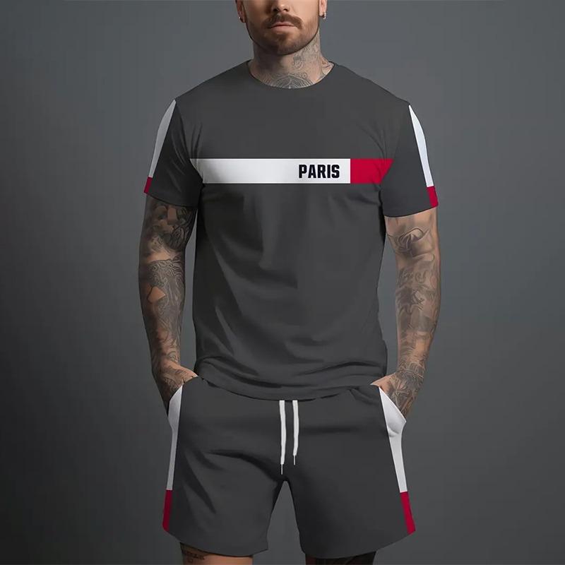 Nuova Moda Uomo Abbigliamento Sportivo Estivo Casual T-shirt a Maniche Corte da Uomo e Pantaloncini Set Base a Due Pezzi Asciugatura Rapida