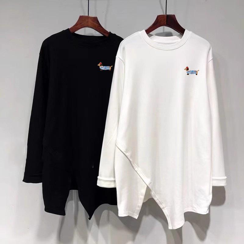 

ONG Irregular Split Brushed Thermal Plush Long-Sleeve Women s T-Shirt - Mid-Length, Loose, Slim-Fit, Thickened. M