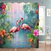 Tropical Plant Parrot Shower Curtain Watercolour Monstera Palm Leaf Birds Pink Floral Green Leaves Bathroom Curtains Home Decor