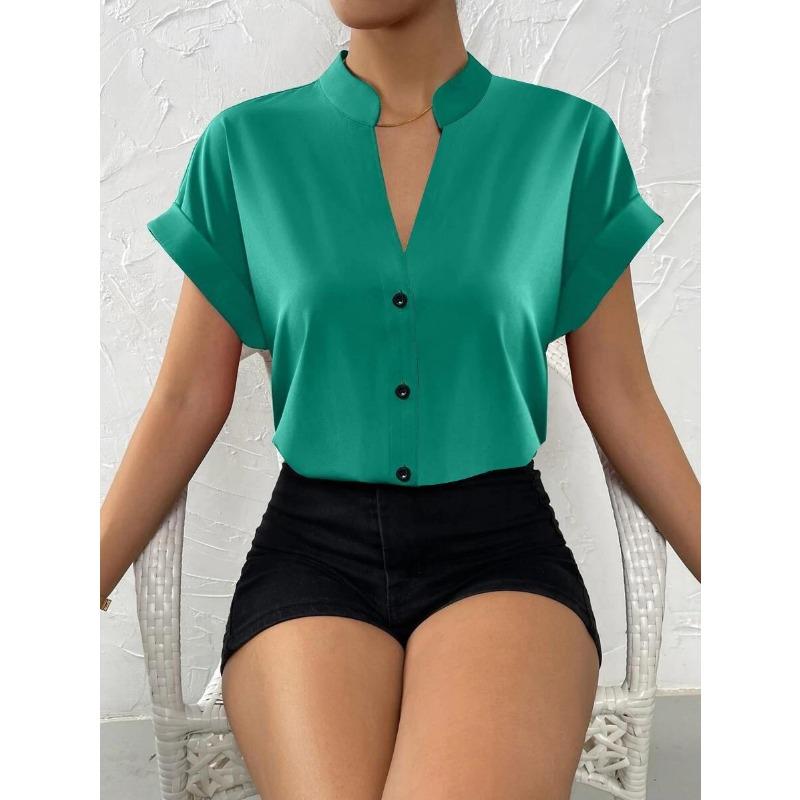 Sommerliches, schlichtes V-Ausschnitt-Damenshirt