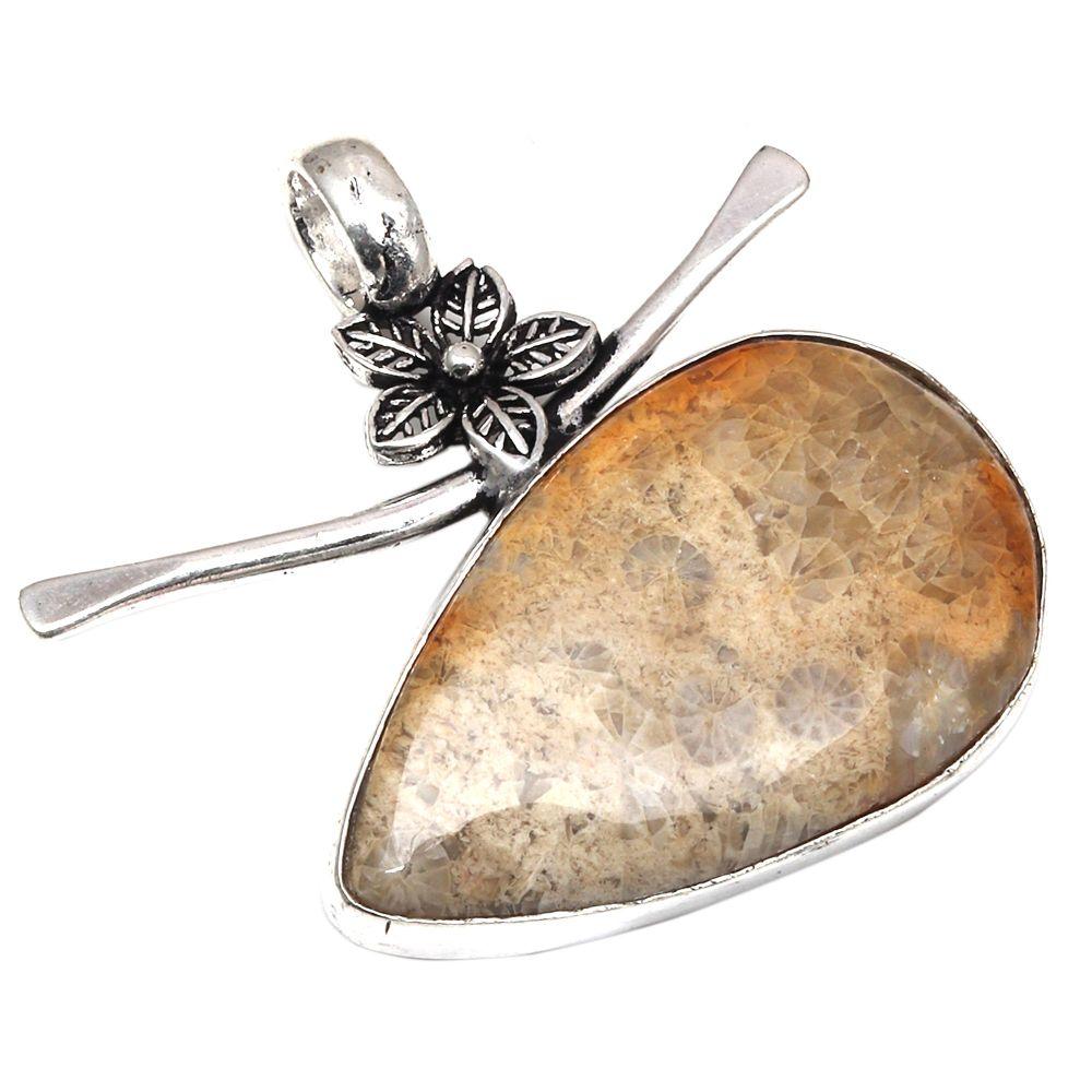 

Necklace Fossil Coral Gemstone Handmade Gift For Her Silver Jewelry 1.5