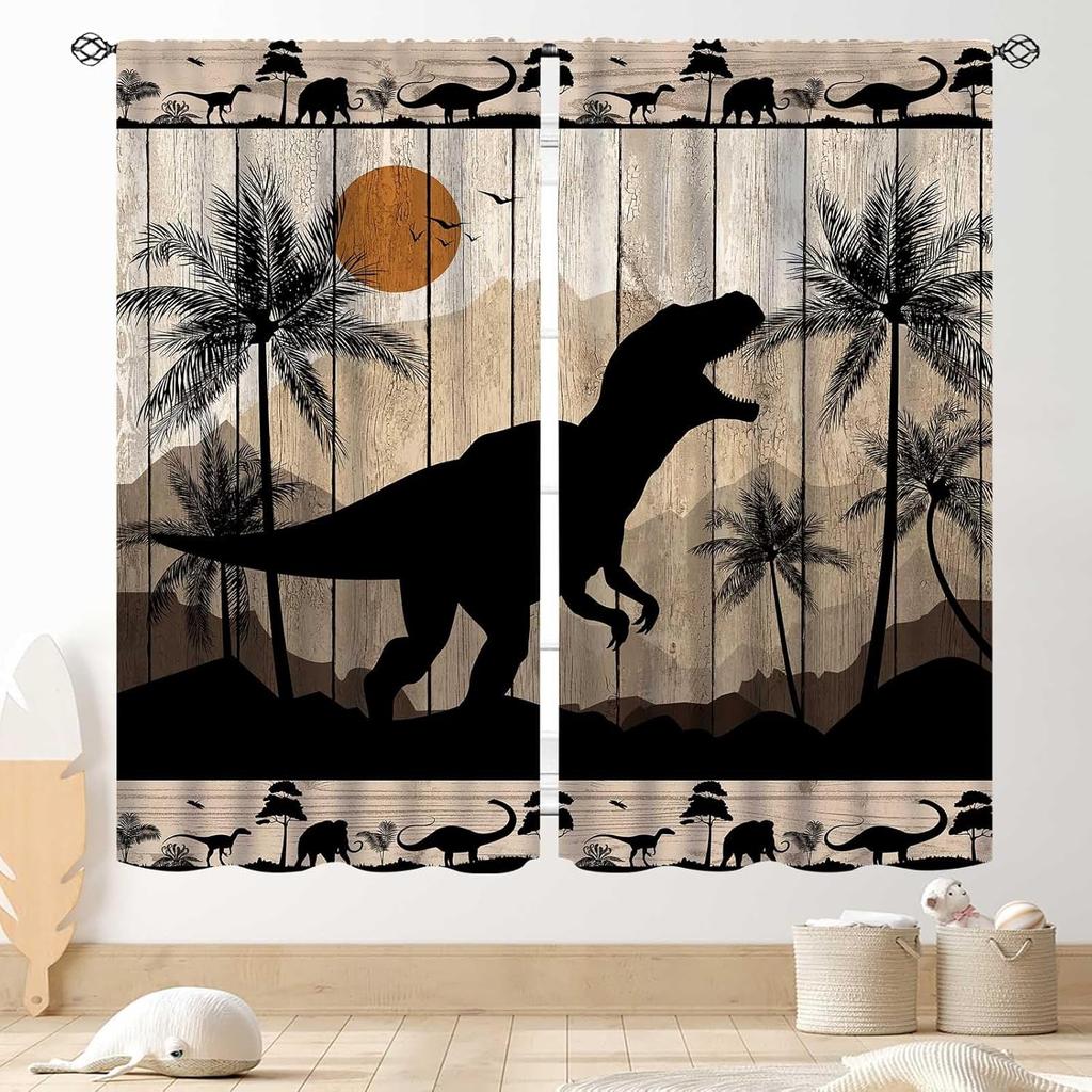 Dinosaur Curtains Boys Room Cartoon Dino Navy Blue Safari Animal Outer Space Planet Astronaut Theme Baby Window Curtain Blackout Polyester