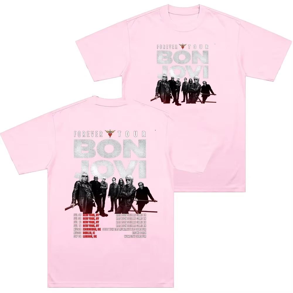 Bon Jovi Forever Tour Poster Stampa T-shirt Donna Unisex Puro Cotone Girocollo Top Estivo Harajuku streetwear Magliette alla Moda Unisex