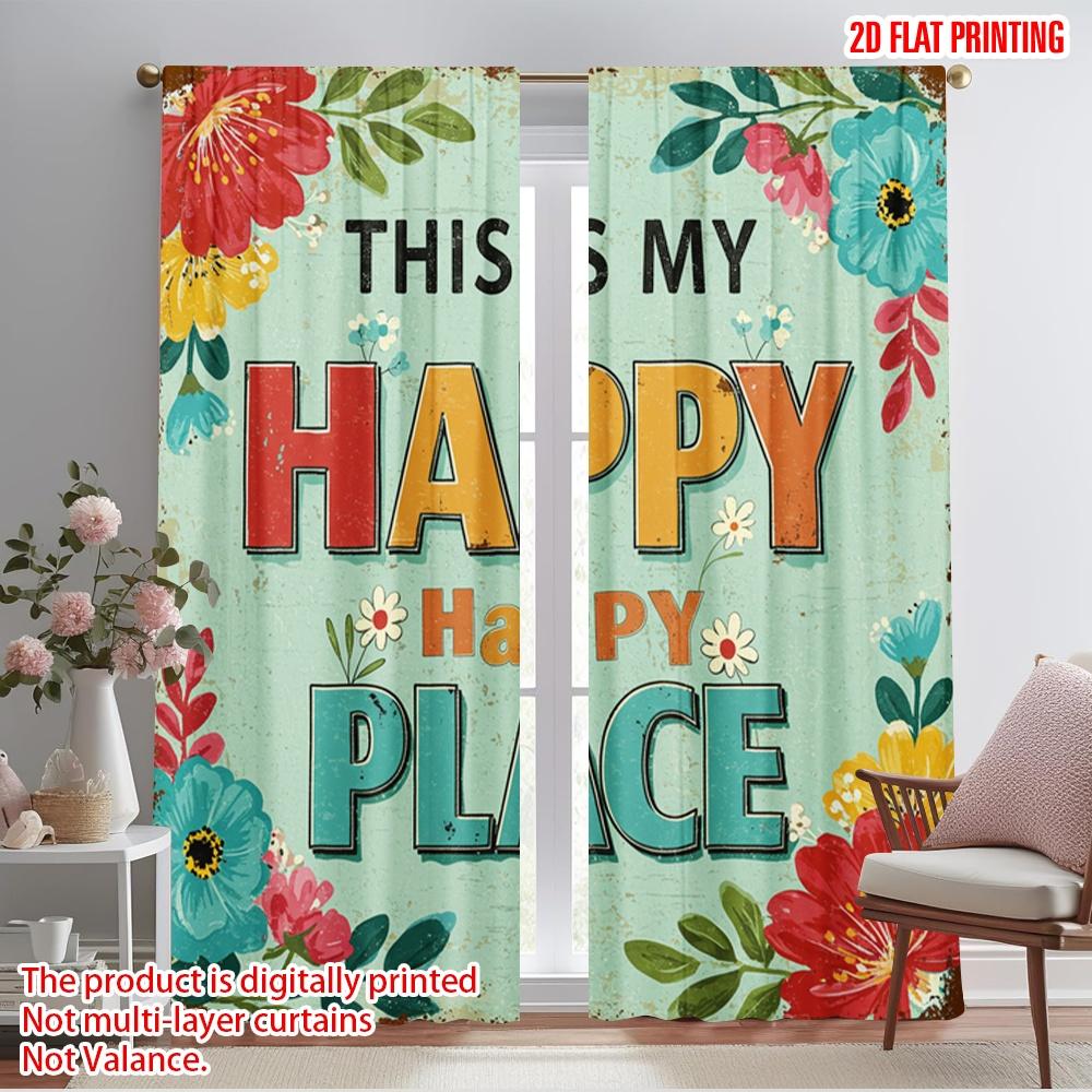 

2pcs 2D flat printing Drapes Floral Happy Place Sign 100% Polyester Without Electricity 0 for Festive Portraits and Party 52.50×116.00 CM 2pcs