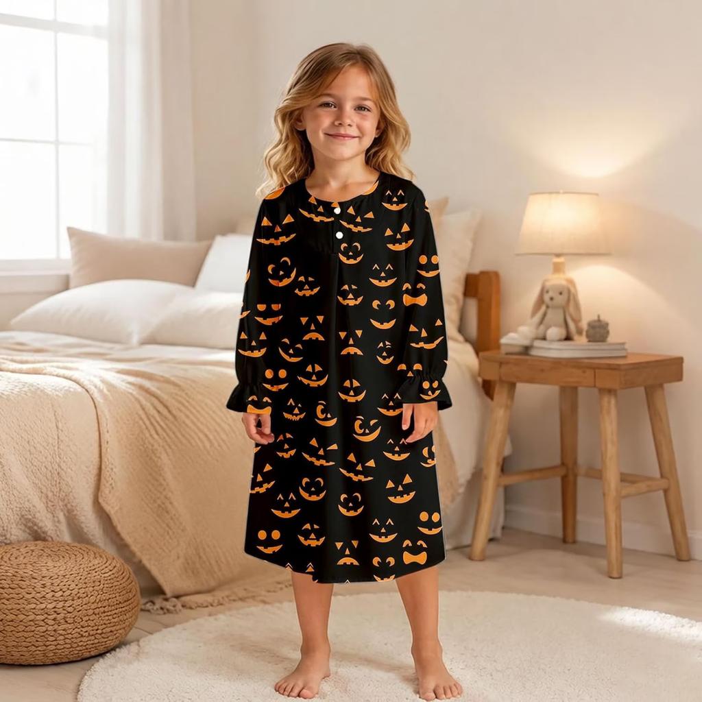 Girls Long Sleeve Print Nightgown Pajama Dress for Fall Winter Sleepwear and Loungewear