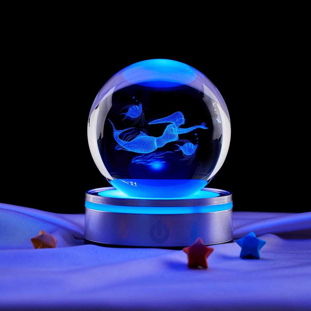 Mermaid Crystal Ball Music Box Night Light - Unique Gift for Birthdays & Holidays