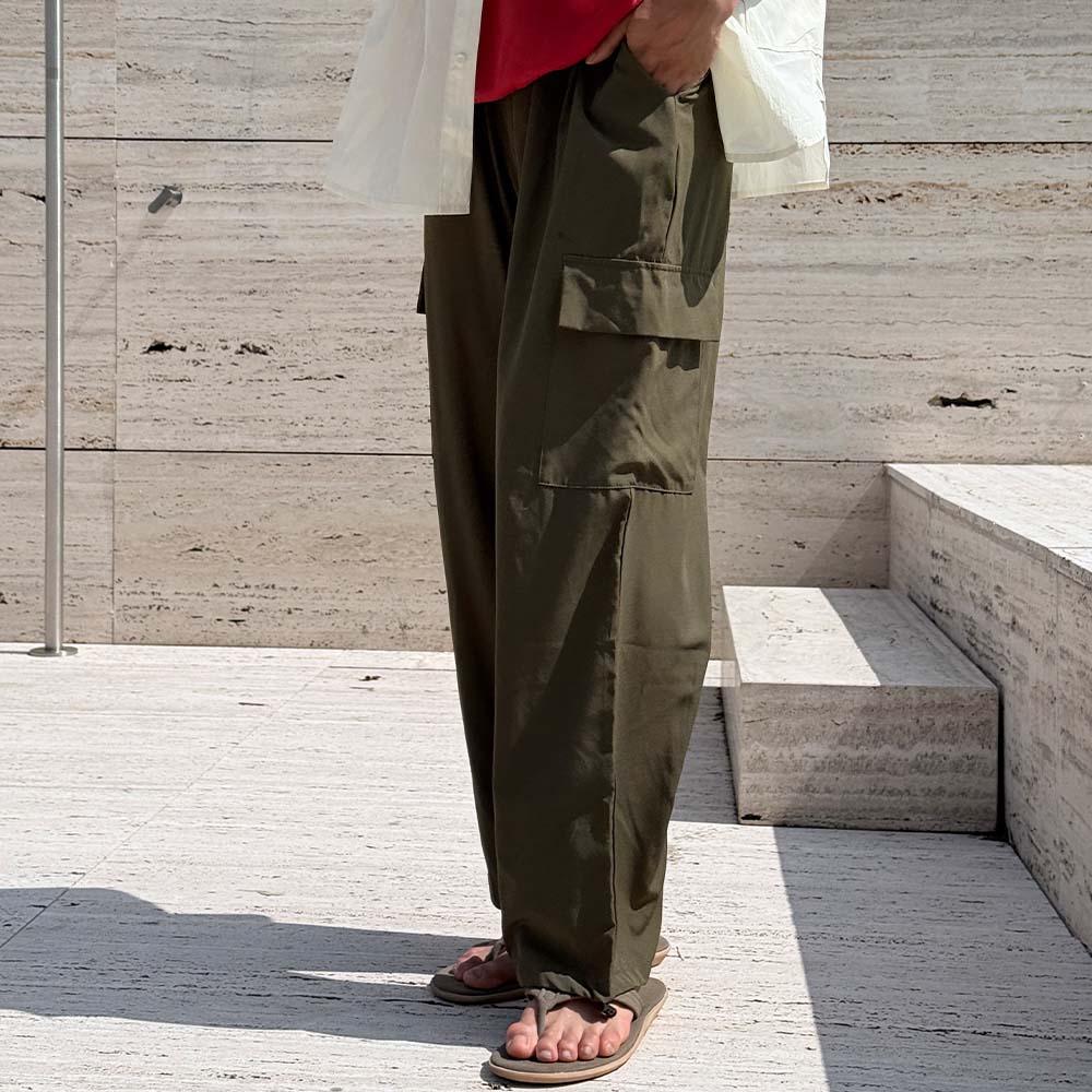 BYMONO [Big Sizes 32-46] Tight-Fit Pants Ice Cool Tech Cargo Drawstring Long Pants