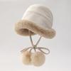 Women's Suede Mongolian Hat with Fur Ball Earmuffs - Versatile, Cute, and Warm for Autumn and Winter