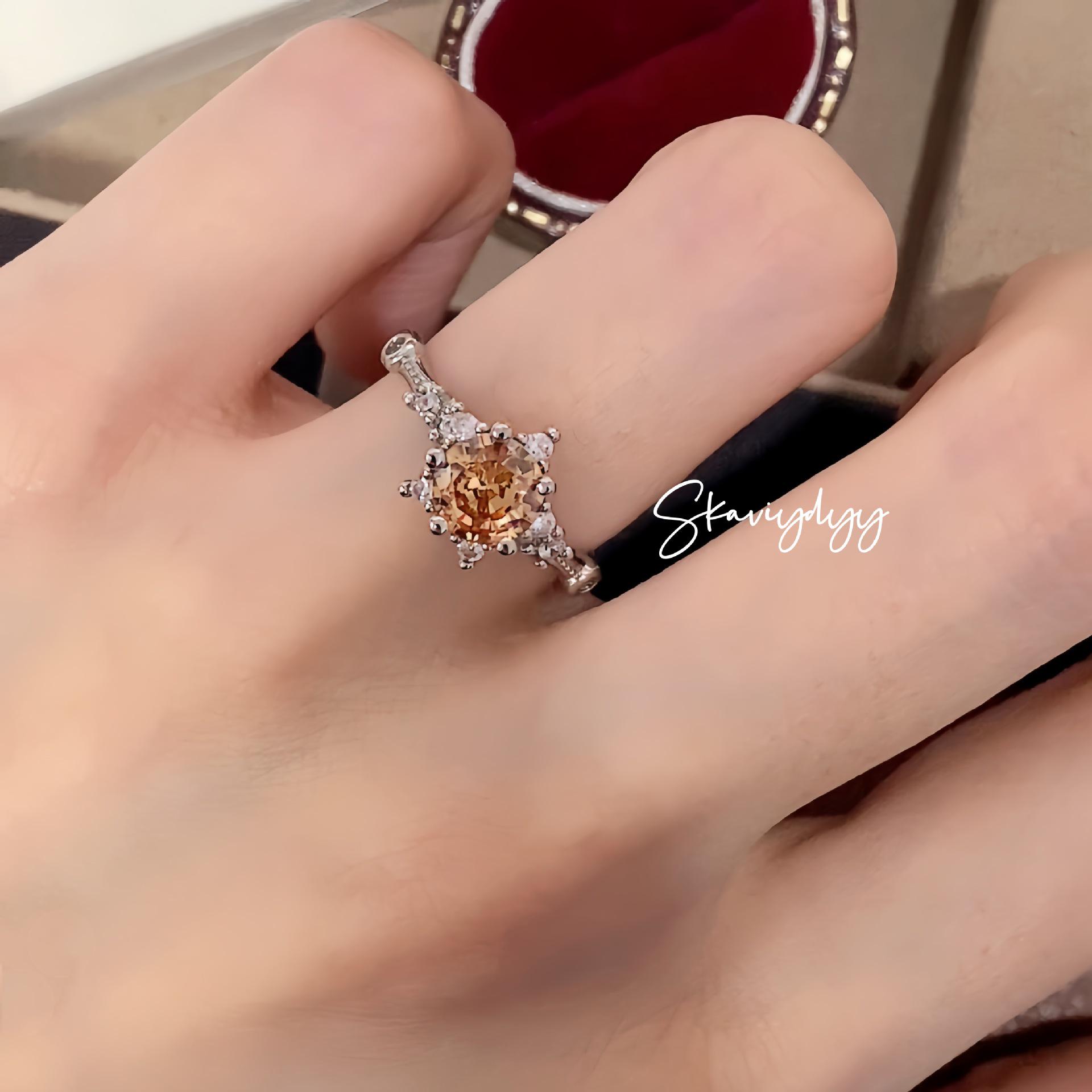 Champagne Simulated Moissanite 1 Carat Open Ring – Women s Luxurious Versatile Design Adjustable Open