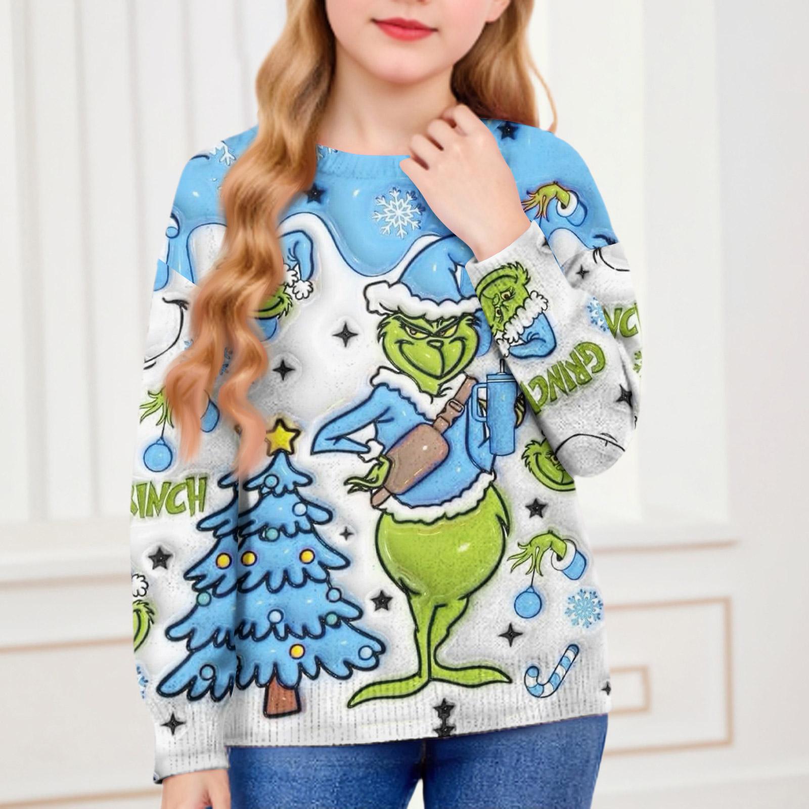 Yuki Kerstdag Sweatshirts Voor Kinderen Jongens En Meisjes Gebreide Trui Schattig Shirt Herfst Ronde Hals Pullover Tops 150 lichtblauwe kleur