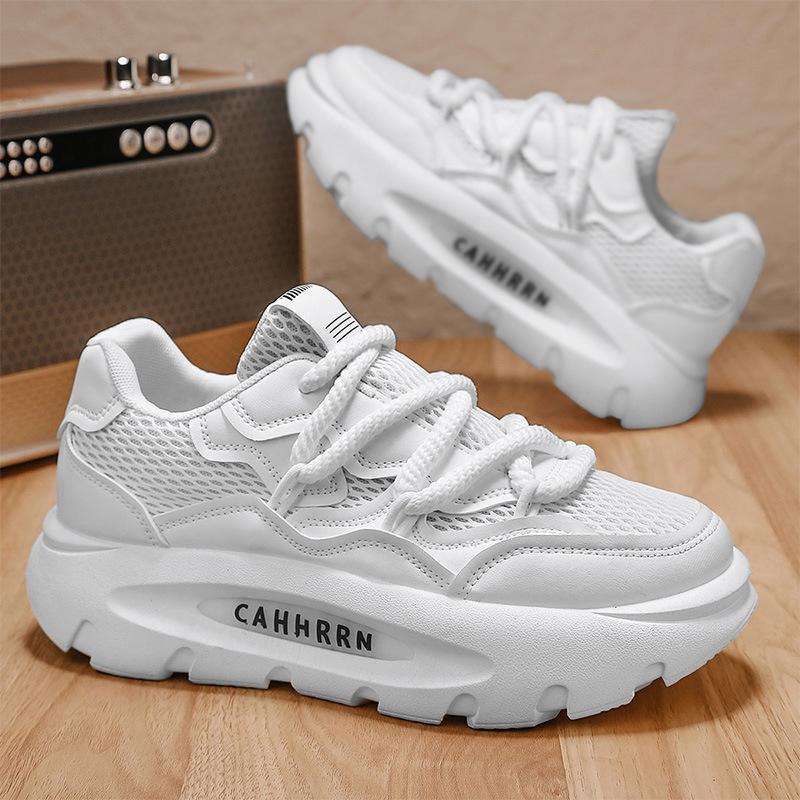 Four seasons can wear men's casual, comfortable and breathable solid color thick-soled lace-up versatile daily men's sports trendy shoes