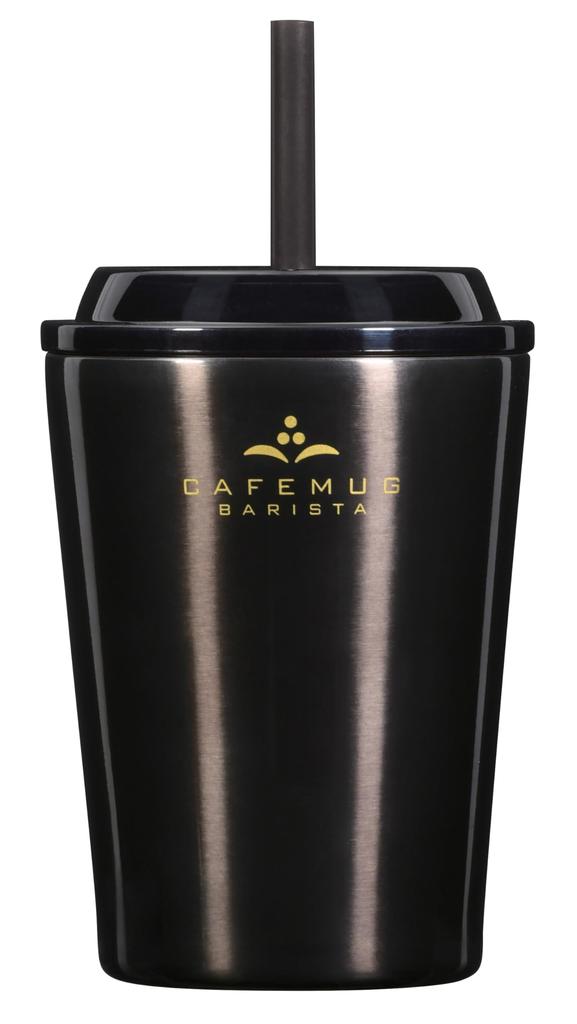 Pearl Metal HC-519 Straw Tumbler, 300ml, Black, Vacuum Insulated, Cafe Mug Barista