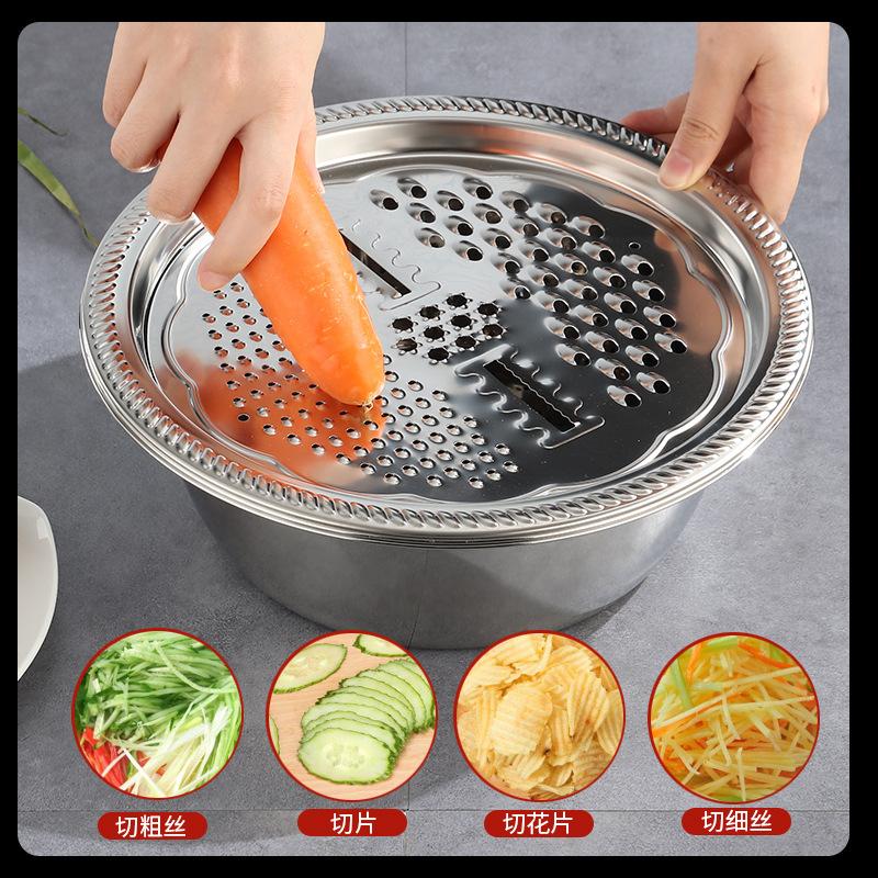 Premium Stainless Steel Kitchen Combo - 3-Piece Set with Slicing Basin, Draining Basket & Multi-Functional Strainer Bowl