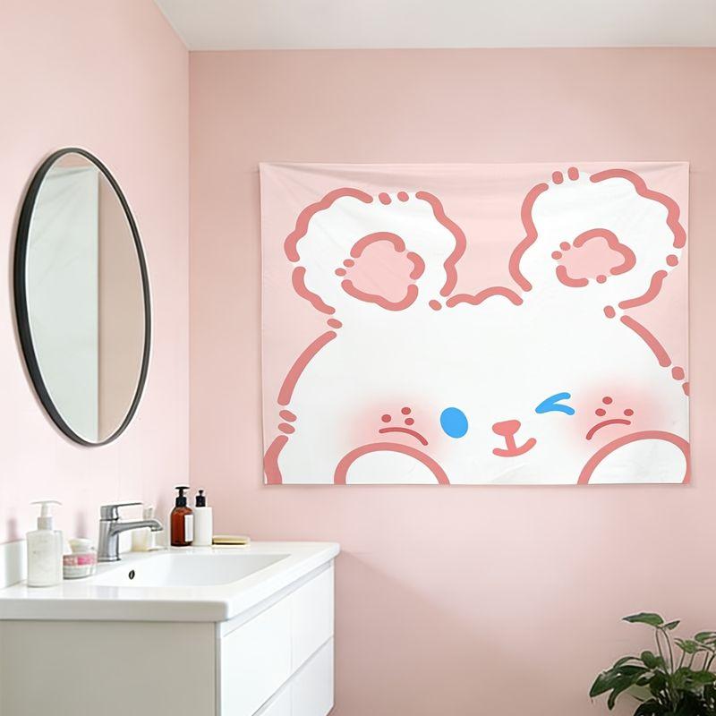 Light Pink Soft Cute Blinking Cloud Bear Cartoon Tapestry, Adorable Wall Art for Bedroom Living Room Dorm